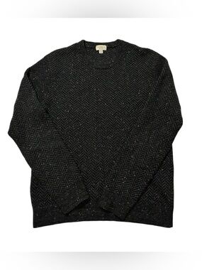 Club Monaco 100% Wool Italian Yarn | Black Speckled Herringbone Crewneck Sweater